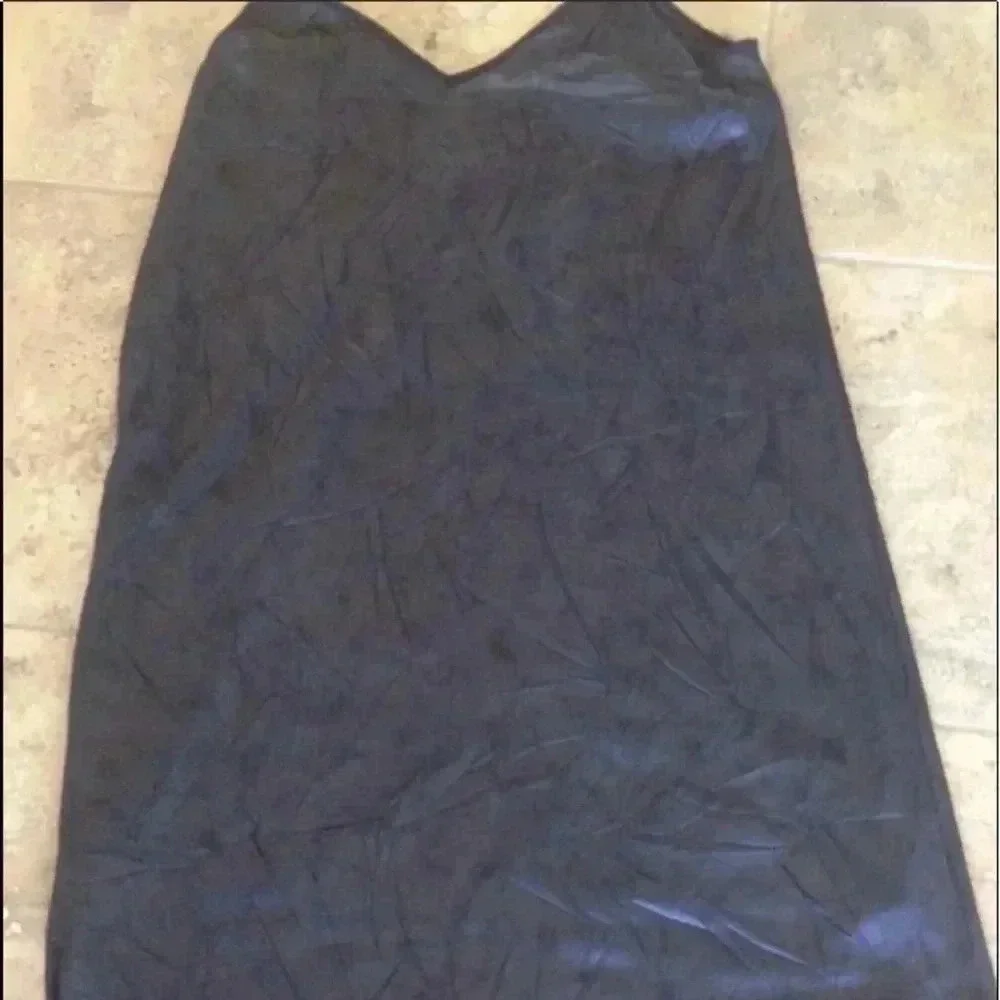 Calvin Klein Black Coated Crinkle Texture  Goth Asymmetrical Hem Vamp Dress M